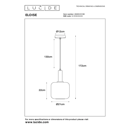 ELOISE Lampa wisząca Ø 21 cm 1xE27 czarny 45405/01/30 Lucide - zdjęcie dodatkowe 4
